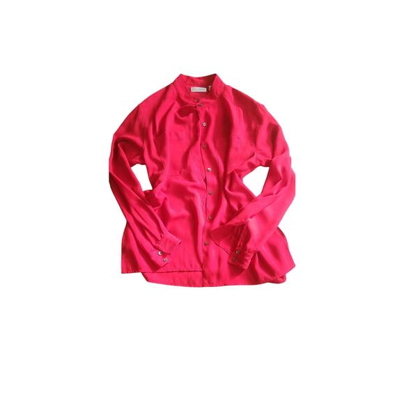 Liz Claiborne RED Blouse Womens Sz 8 Button Up Mandarin collar Business Casual - Picture 2 of 5